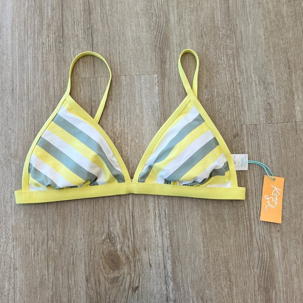 Womens Kona Sol NWT Yellow/Green Stripe Bikini Top - L